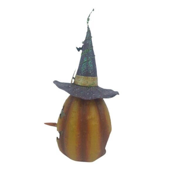 Halloween Jack-O-Lantern Pumpkin Tea Light Candle Holder Witch Hat Bats Ceramic - Picture 4 of 12